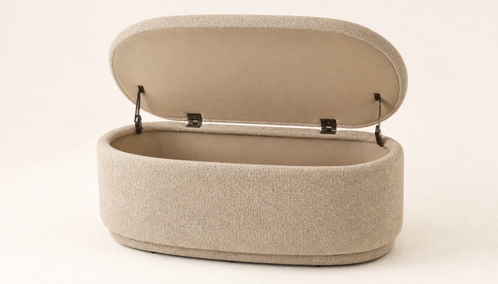 Dimension diagram for Pebble Storage Ottoman (illustrative).