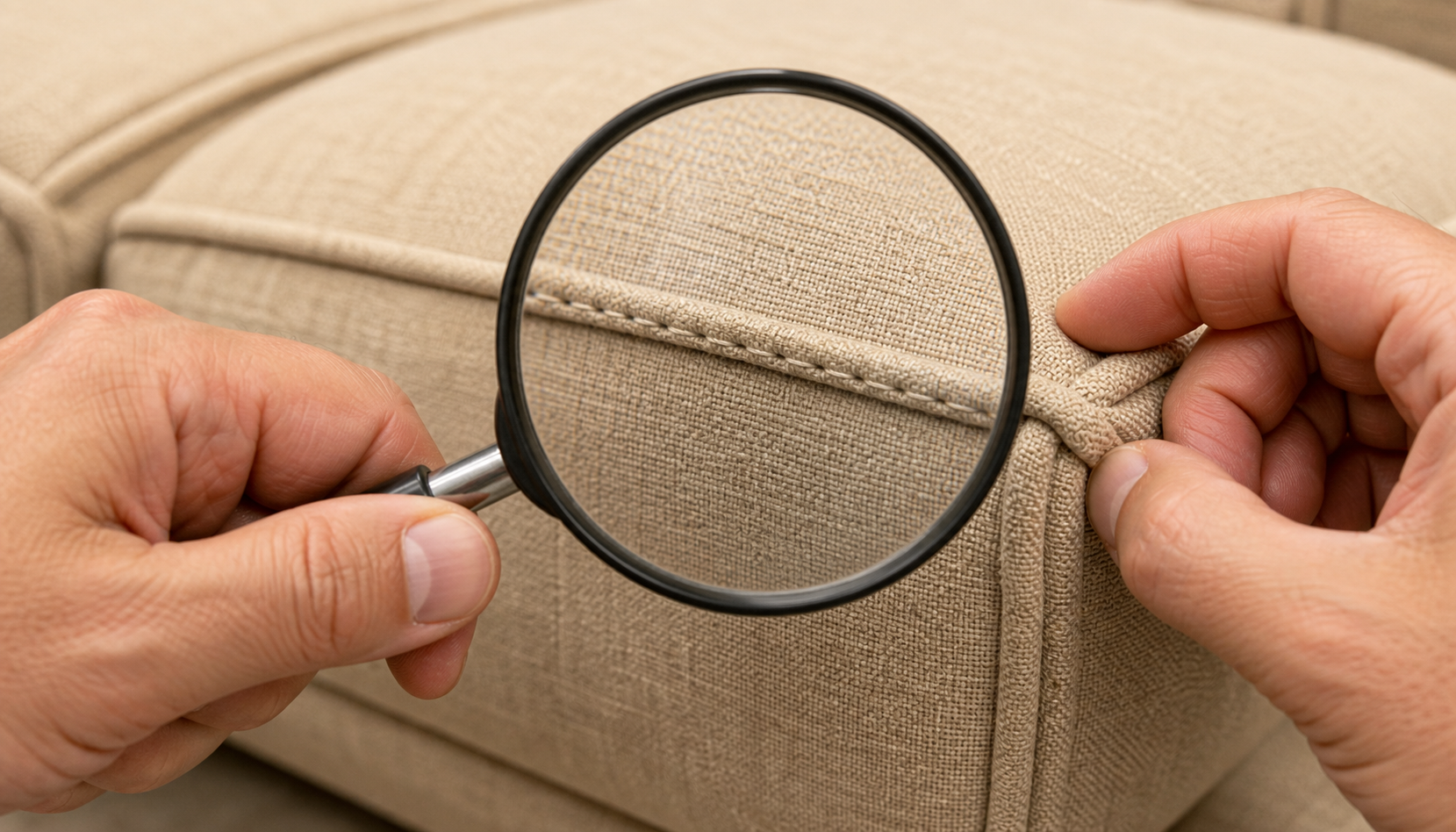 Quality process: seam inspection at a workbench (illustrative).
